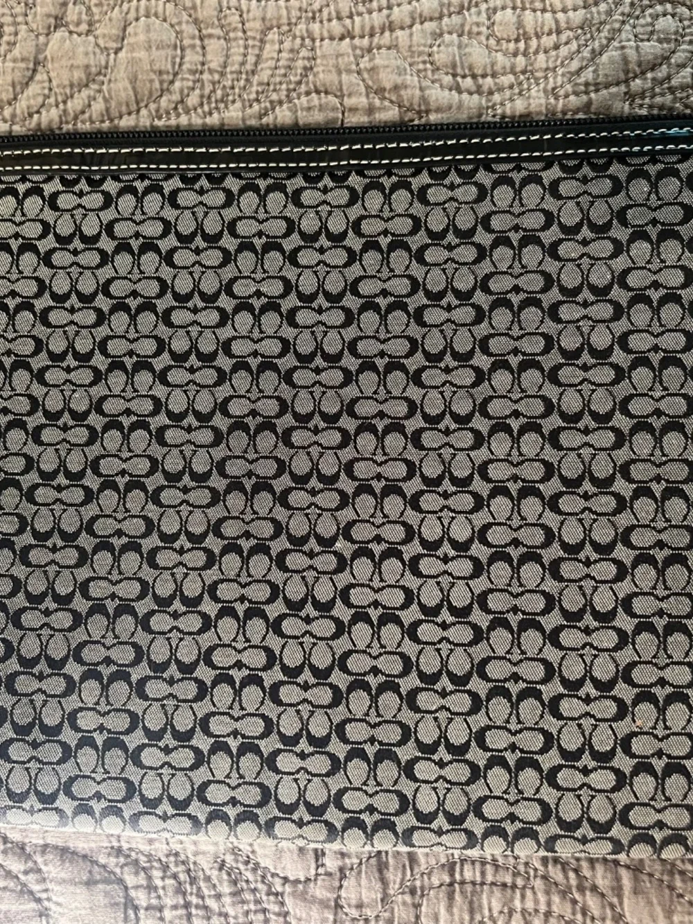 Coach Jacquard Fabric Monogram Tablet Sleeve with Zippered Patent Leather Top